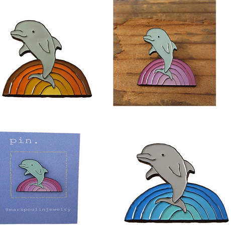 Cute Design Dolphin Enamel Pins Creative Whale Design Pins Stand with Rainbow Lapel Pins No MOQ High Quality Pins