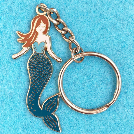 Custom Hot Sale Mermaid Keychain Fashion Unique Enamel Pins Hard Enamel Silver Plated Keychain Pins