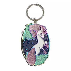 Laser Engrave Glitter Metal Keychains Horse Keyring