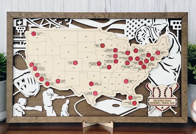 Baseball Stadium Map with Pins for Travel