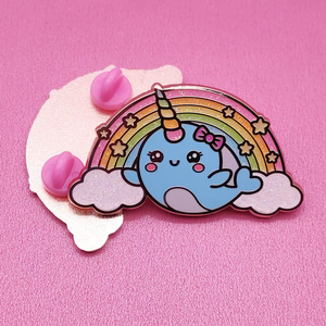 High quality cartoon animal rainbow glitter hard enamel pins