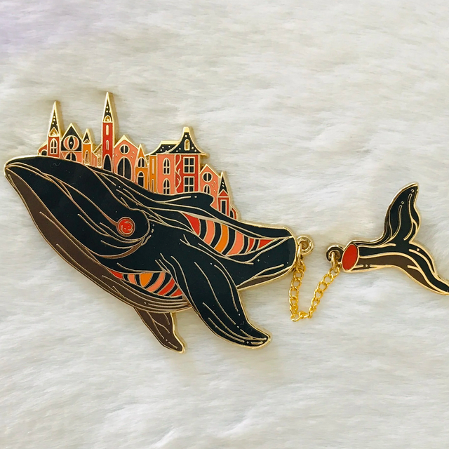 Custom gold plated whale metal pin badges unique glitter design lapel pins three style enamel pins